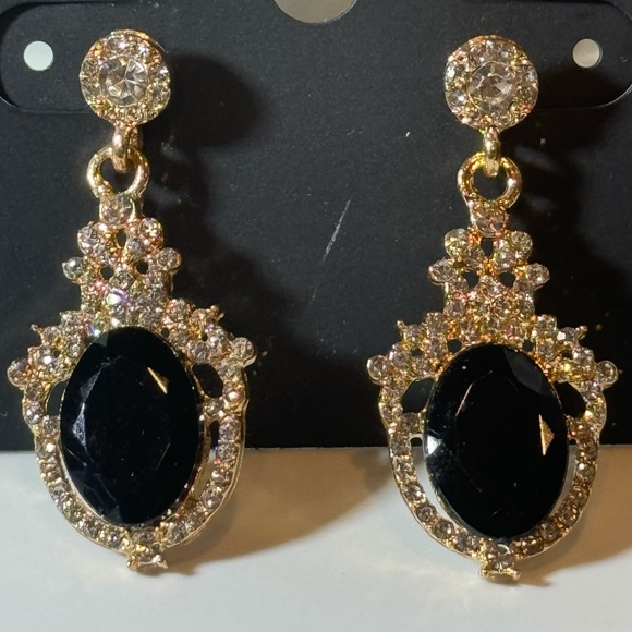 Saks Fifth Ave Gold Tone Black Crystal Post Dangle Earrings - Picture 4 of 6
